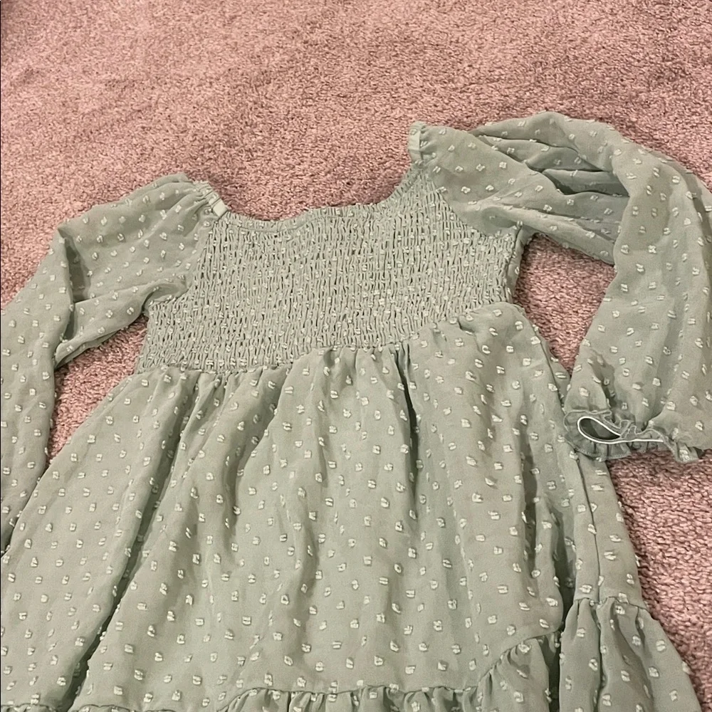 Market & Spruce Textured Green Off-Shoulder Long Sleeve Dress